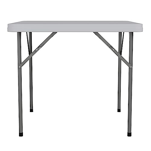 Flash Furniture Elon 2.85-Foot Square Granite White Plastic Folding Table | Waterproof | Impact and Stain Resistant