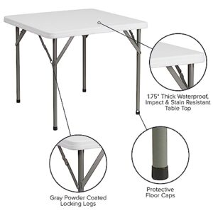 Flash Furniture Elon 2.85-Foot Square Granite White Plastic Folding Table | Waterproof | Impact and Stain Resistant