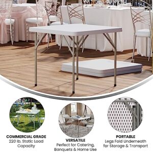 Flash Furniture Elon 2.85-Foot Square Granite White Plastic Folding Table | Waterproof | Impact and Stain Resistant