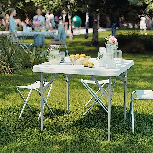 Flash Furniture Elon 2.85-Foot Square Granite White Plastic Folding Table | Waterproof | Impact and Stain Resistant