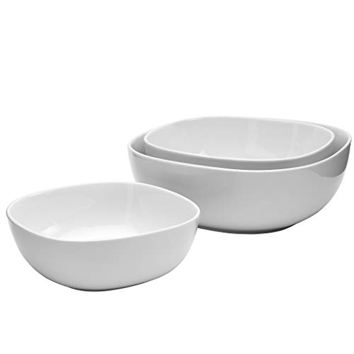 Denmark White Porcelain Chip Resistant Scratch Resistant Commercial Grade Serveware, 3 Piece Serving Bowl Set