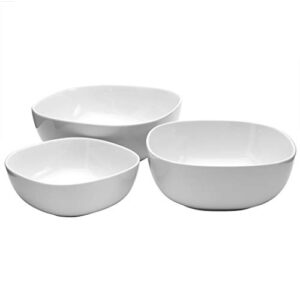 Denmark White Porcelain Chip Resistant Scratch Resistant Commercial Grade Serveware, 3 Piece Serving Bowl Set