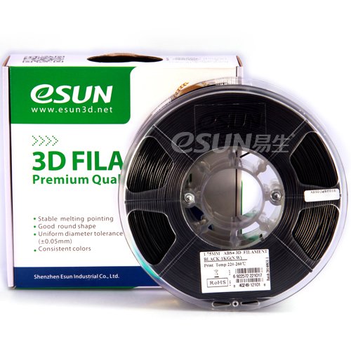 eSUN 1.75mm Black ABS 3D Printer Filament 1kg Spool (2.2lbs), Black