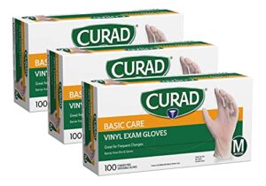 curad basic care vinyl disposable exam gloves, medium (pack of 300)