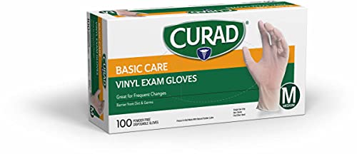 CURAD Basic Care Vinyl Disposable Exam Gloves, Medium (Pack of 300)