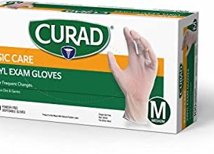 CURAD Basic Care Vinyl Disposable Exam Gloves, Medium (Pack of 300)