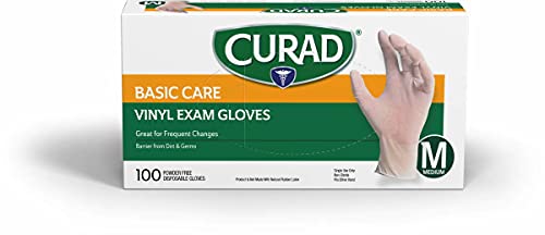 CURAD Basic Care Vinyl Disposable Exam Gloves, Medium (Pack of 300)