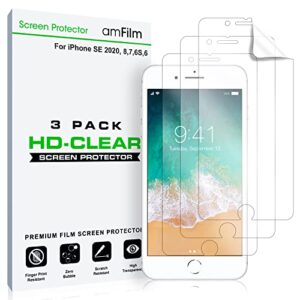 amfilm screen protector for apple iphone 7, 6s and 6 hd clear, flex film, case friendly, pet film, 3 pack