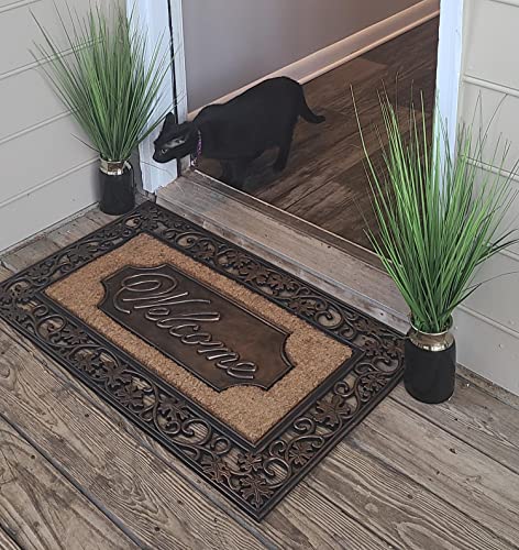 A1HC Natural Coir and Rubber Door Mat, 38x23, Thick Durable Doormats for Indoor Outdoor Entrance, Heavy Duty, Thin Profile Door Mat, Easy to Clean, Long Lasting, Front Door Entry Doormat