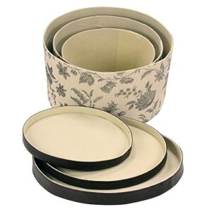 Household Essentials 3-Piece Hat Box Set with Faux Leather Lids, Floral Pattern