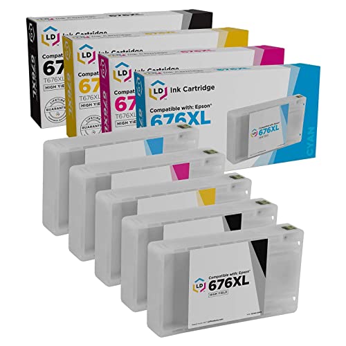 LD Products Remanufactured Ink Cartridge Replacement for Epson 676XL T676XL High Yield (2 Black, 1 Cyan, 1 Magenta, 1 Yellow, 5-Pack) Workforce WP-4020 WP-4530 WP-4540 WP-4010 WP-4023 WP-4090 WP-4520