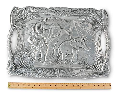 Arthur Court Designs Aluminum Elephant Clutch Tray Breakfast & Dinner Serving for Drinks Snack Fruits, Food Coffee Table Storage Tray for Home Decoration 20.5 inch x 14.5 inch
