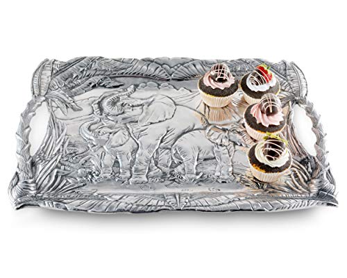 Arthur Court Designs Aluminum Elephant Clutch Tray Breakfast & Dinner Serving for Drinks Snack Fruits, Food Coffee Table Storage Tray for Home Decoration 20.5 inch x 14.5 inch