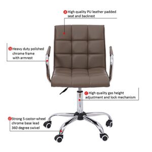 HOMCOM Home Office Chair, Modern Computer Desk Chair, Task Chair with Upholstered PU Leather, Adjustable Height, Swivel Wheels, Brown