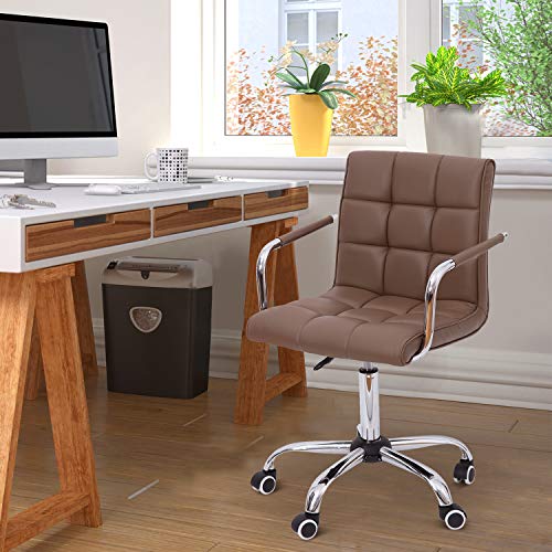 HOMCOM Home Office Chair, Modern Computer Desk Chair, Task Chair with Upholstered PU Leather, Adjustable Height, Swivel Wheels, Brown