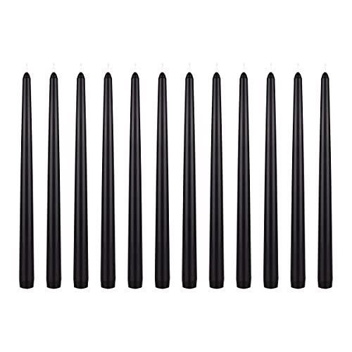 Mega Candles 12 pcs Unscented Black Taper Candle, Hand Poured Wax Candles 12 Inch x 7/8 Inch, Home Décor, Wedding Receptions, Baby Showers, Birthdays, Celebrations, Party Favors & More