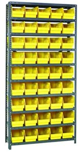 quantum storage systems 1275-202yl store more steel shelving unit with 6" shelf bins, 12" d x 36" w x 75" h, yellow