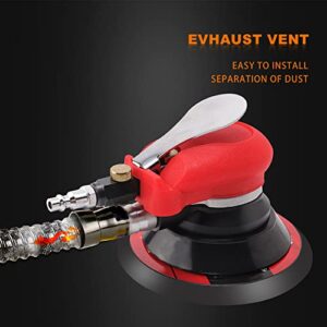 ZFE Random Orbital Sander 5" & 6" Pneumatic Palm Sander with Extra 5" Backing Plate, Sponge Polishing Pads, Sandpapers Low Vibration and Heavy Duty for Wood, Composites, Metal