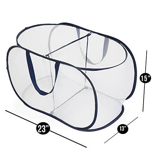 Smart Design Deluxe Mesh Pop Up 2 Compartment Laundry Sorter Hamper Basket - VentilAir Fabric Collapsible Design - for Clothes & Laundry - Home Organization (Holds 2 Loads) (23 x 15 Inch) [White]