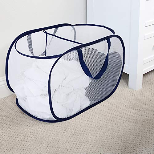 Smart Design Deluxe Mesh Pop Up 2 Compartment Laundry Sorter Hamper Basket - VentilAir Fabric Collapsible Design - for Clothes & Laundry - Home Organization (Holds 2 Loads) (23 x 15 Inch) [White]