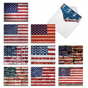 the best card company - 10 american flag boxed cards blank (4 x 5.12 inch) - assorted patriotic cards for all occasions, veterans, usa - flag day m2013