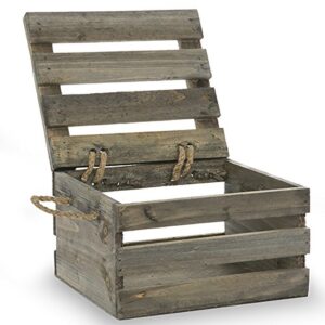 the lucky clover trading antique storage box with swing lid, 7.25", gray crate, natural wood