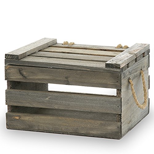 The Lucky Clover Trading Antique Storage Box with Swing Lid, 7.25", Gray Crate, Natural Wood