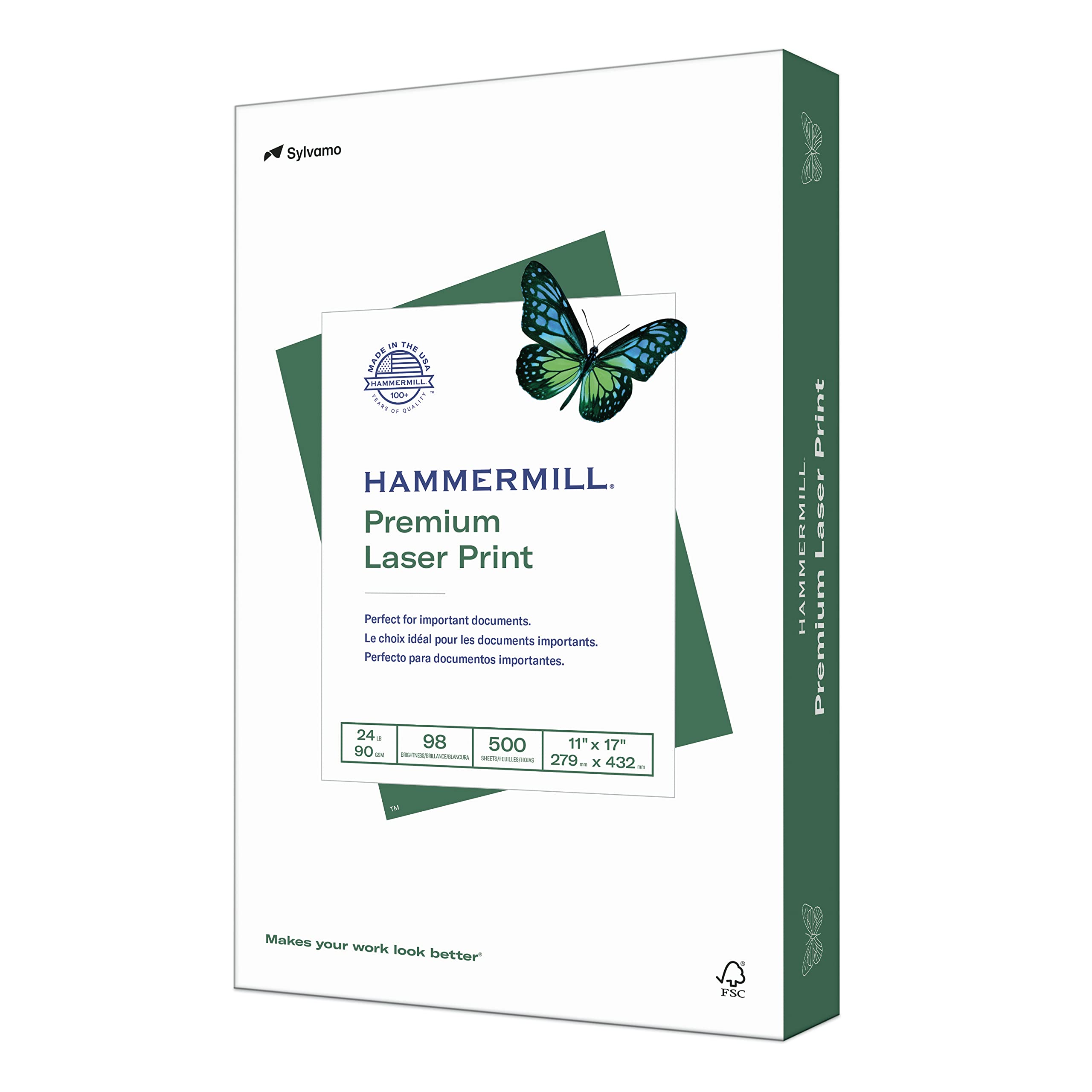 Hammermill Printer Paper, Premium Laser Print 24 lb, 11 x 17-1 Ream (500 Sheets) - 98 Bright, Made in the USA