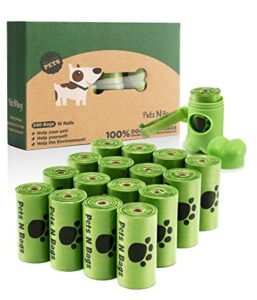 poop bags, environment friendly pets n bags dog waste bags, biodegradable, refill rolls, includes dispenser (16 rolls / 240 count)
