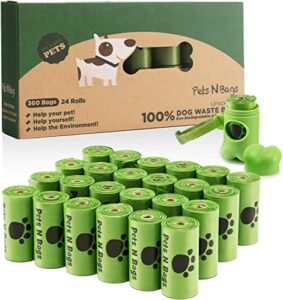 pets n bags dog poop bags, dog waste bags, biodegradable unscented refill rolls, includes dispenser
