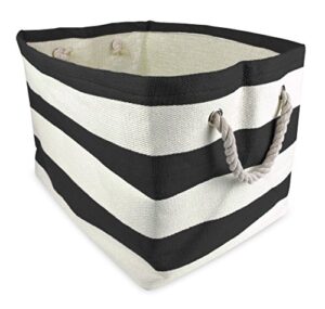 dii durable woven striped storage bin collapsible with soft rope handles reinforced with metal grommets, medium, 15x10x12, black