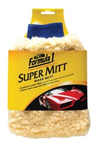 formula 1 super car wash mitt – synthetic lambs wool wash mitt auto detailing supplies – large car duster for wet & dry applications – super absorbent exterior care products