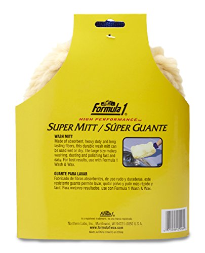 Formula 1 Super Car Wash Mitt – Synthetic Lambs Wool Wash Mitt Auto Detailing Supplies – Large Car Duster for Wet & Dry Applications – Super Absorbent Exterior Care Products