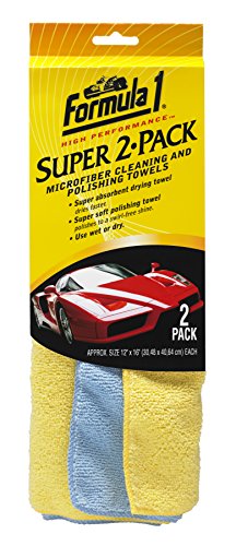 Formula 1 Super 2-Pack Microfiber Towels for Cars – Super Absorbent Microfiber Cleaning Cloth for Cars – Cleaning & Polishing Car Microfiber Towel Set – Streak-Free Car Cleaning Supplies (12" x 16")