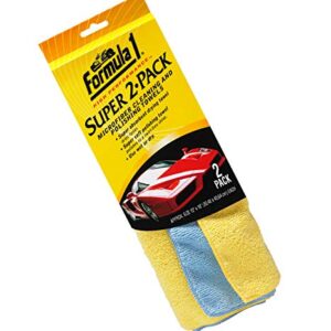 Formula 1 Super 2-Pack Microfiber Towels for Cars – Super Absorbent Microfiber Cleaning Cloth for Cars – Cleaning & Polishing Car Microfiber Towel Set – Streak-Free Car Cleaning Supplies (12" x 16")