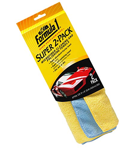 Formula 1 Super 2-Pack Microfiber Towels for Cars – Super Absorbent Microfiber Cleaning Cloth for Cars – Cleaning & Polishing Car Microfiber Towel Set – Streak-Free Car Cleaning Supplies (12" x 16")