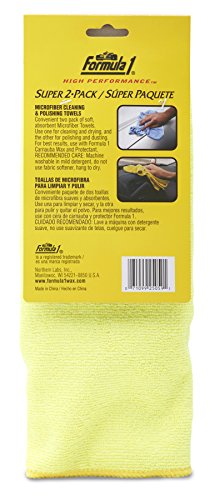 Formula 1 Super 2-Pack Microfiber Towels for Cars – Super Absorbent Microfiber Cleaning Cloth for Cars – Cleaning & Polishing Car Microfiber Towel Set – Streak-Free Car Cleaning Supplies (12" x 16")