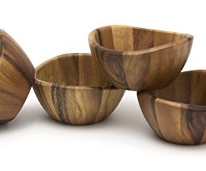 Lipper International Acacia 6 x 3 Wave Bowl Set of 4, 20 fl.oz., Brown