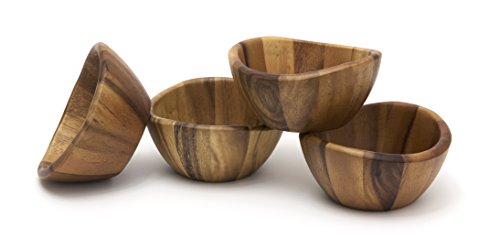 Lipper International Acacia 6 x 3 Wave Bowl Set of 4, 20 fl.oz., Brown