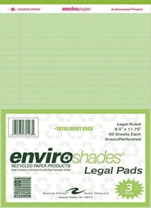 roaring spring enviroshades legal pad, 8-1/2 x 11-3/4 in, 50 sheets, paper, green, pack of 3 - 1465587