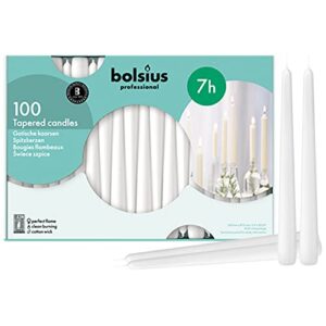 BOLSIUS White Taper Candles 100 Count Bulk Pack - 10 Inch Dinner Candle Set - 7+ Burn Hours - Premium European Quality - Smooth Flame - 100% Cotton Wick - Smokeless & Dripless Household Candlesticks