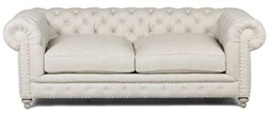 upholstered sofa beige linen 90" feathered down seating nailhead trimmed rolled back silver coaster company