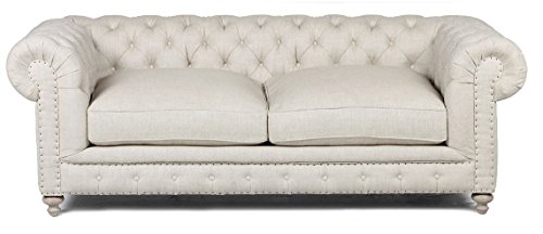 Upholstered Sofa Beige Linen 90" Feathered Down Seating Nailhead Trimmed Rolled Back Silver Coaster Company