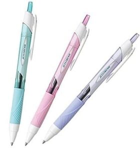 uni-ball jetstream extra fine point click retractable roller ball pens,-rubber grip type -0.5mm-black ink-color body type-sky blue,light pink,lavender body- each 1 pen- value set of 3