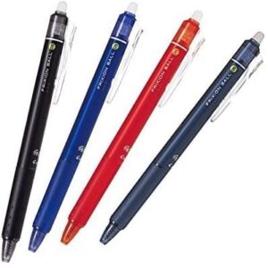 pilot frixion ball knock click retractable erasable gel ink pens,fine point, 0.7mm black,blue,red,blue black ink, each 1 pen- value set of 4