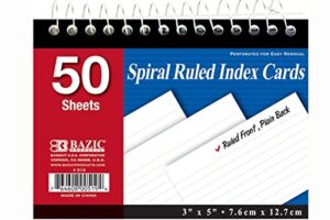 bazic spiral ruled index cards, 3 x 5 inches, 50 white sheets, (3 pack), (519)