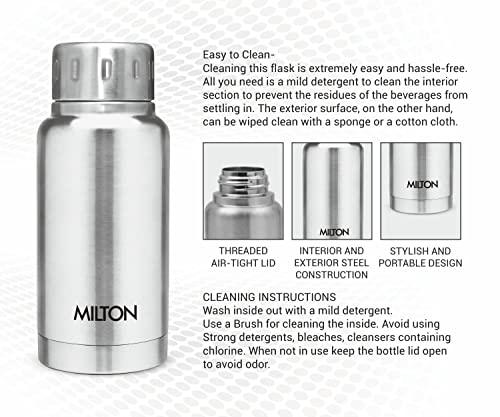 Milton Thermosteel Elfin 160, Vacuum Insulated Flask, 160 ml | 5.4 oz | Hot & Cold Water Bottle, 18/8 Stainless Steel, Compact Flask, Durable Body, BPA Free, Leak-Proof Simple Screw Lid | Silver
