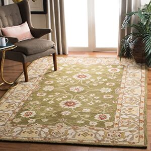 safavieh anatolia collection area rug - 8' x 10', moss & ivory, handmade traditional oriental wool, ideal for high traffic areas in living room, bedroom (an562d)