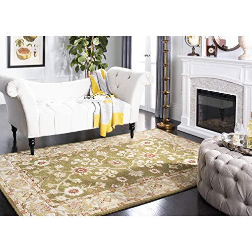 SAFAVIEH Anatolia Collection Area Rug - 8' x 10', Moss & Ivory, Handmade Traditional Oriental Wool, Ideal for High Traffic Areas in Living Room, Bedroom (AN562D)