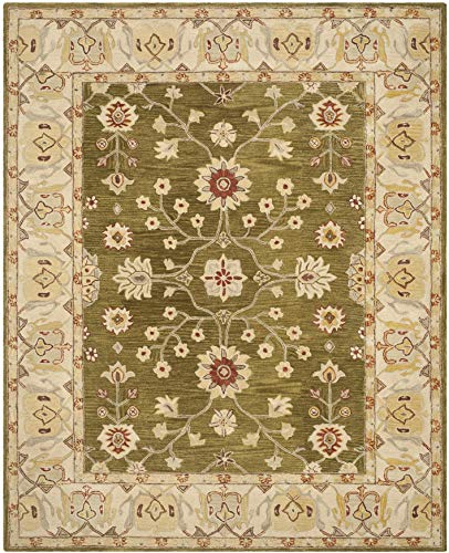 SAFAVIEH Anatolia Collection Area Rug - 8' x 10', Moss & Ivory, Handmade Traditional Oriental Wool, Ideal for High Traffic Areas in Living Room, Bedroom (AN562D)